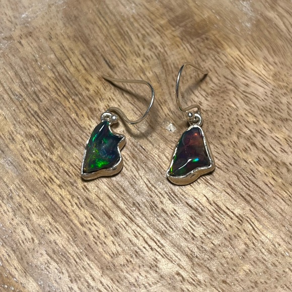 Black Ethiopian Opal Raw Form 925 Sterling Silver Earrings - Picture 1 of 12